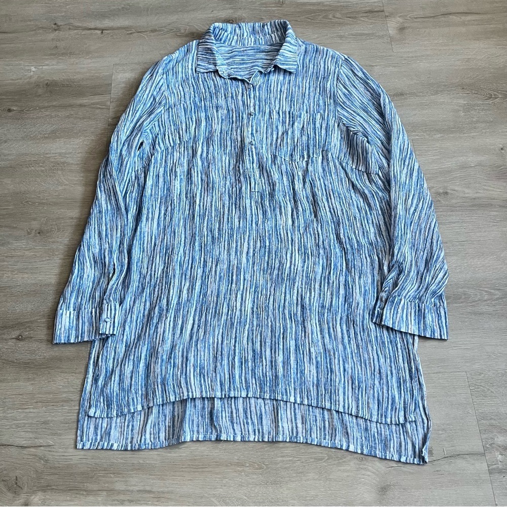 Nanette Lepore Tunic Top Blue Striped Flowy Coastal lightweight SZ L